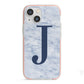 Navy Blue Single Initial iPhone 13 Mini TPU Impact Case with Pink Edges