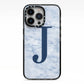 Navy Blue Single Initial iPhone 13 Pro Black Impact Case on Silver phone