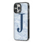 Navy Blue Single Initial iPhone 13 Pro Max Black Impact Case Side Angle on Silver phone