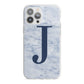 Navy Blue Single Initial iPhone 13 Pro Max TPU Impact Case with White Edges