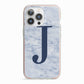 Navy Blue Single Initial iPhone 13 Pro TPU Impact Case with Pink Edges