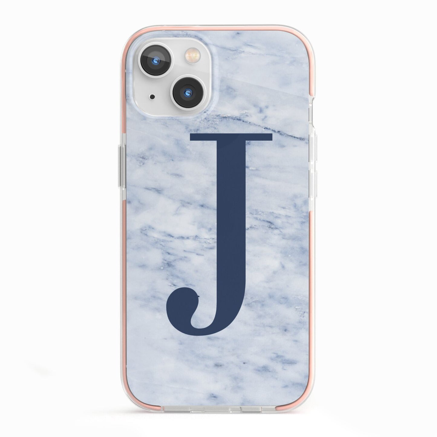 Navy Blue Single Initial iPhone 13 TPU Impact Case with Pink Edges