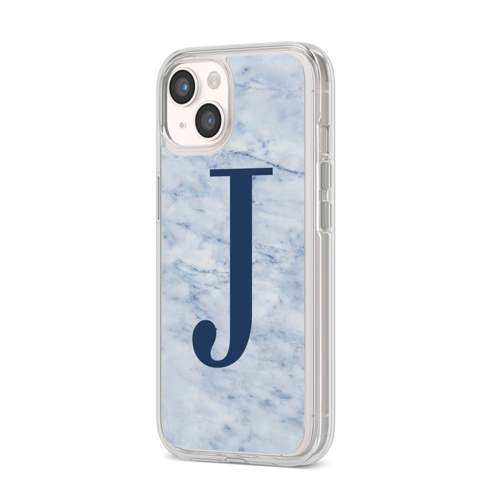Navy Blue Single Initial iPhone 14 Clear Tough Case Starlight Angled Image
