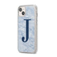 Navy Blue Single Initial iPhone 14 Plus Clear Tough Case Starlight Angled Image