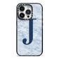 Navy Blue Single Initial iPhone 14 Pro Black Impact Case on Silver phone