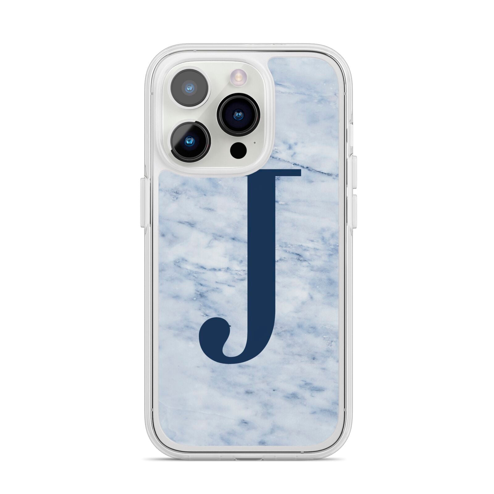 Navy Blue Single Initial iPhone 14 Pro Clear Tough Case Silver