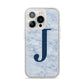 Navy Blue Single Initial iPhone 14 Pro Glitter Tough Case Silver