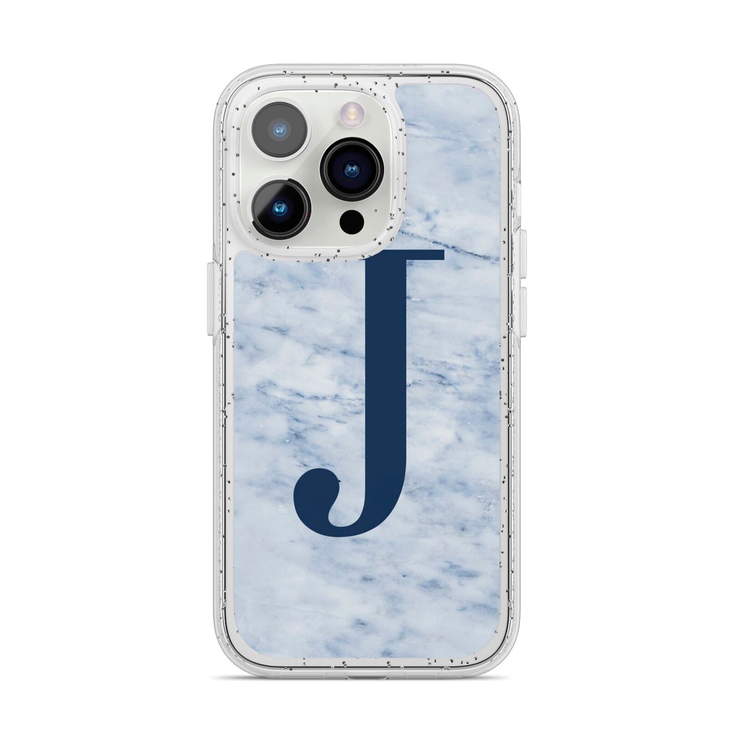 Navy Blue Single Initial iPhone 14 Pro Glitter Tough Case Silver
