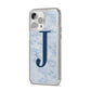 Navy Blue Single Initial iPhone 14 Pro Max Clear Tough Case Silver Angled Image