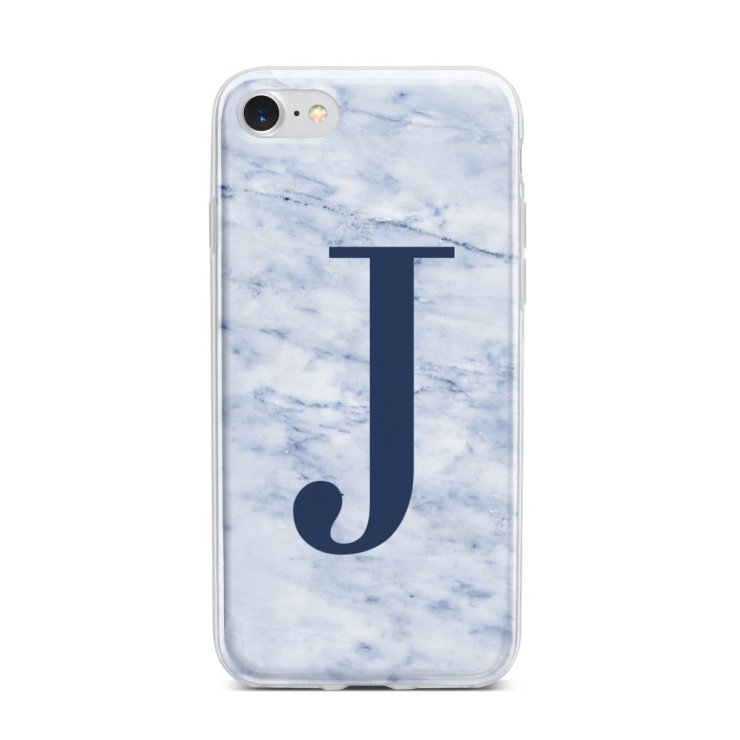 Navy Blue Single Initial iPhone 7 Bumper Case on Silver iPhone