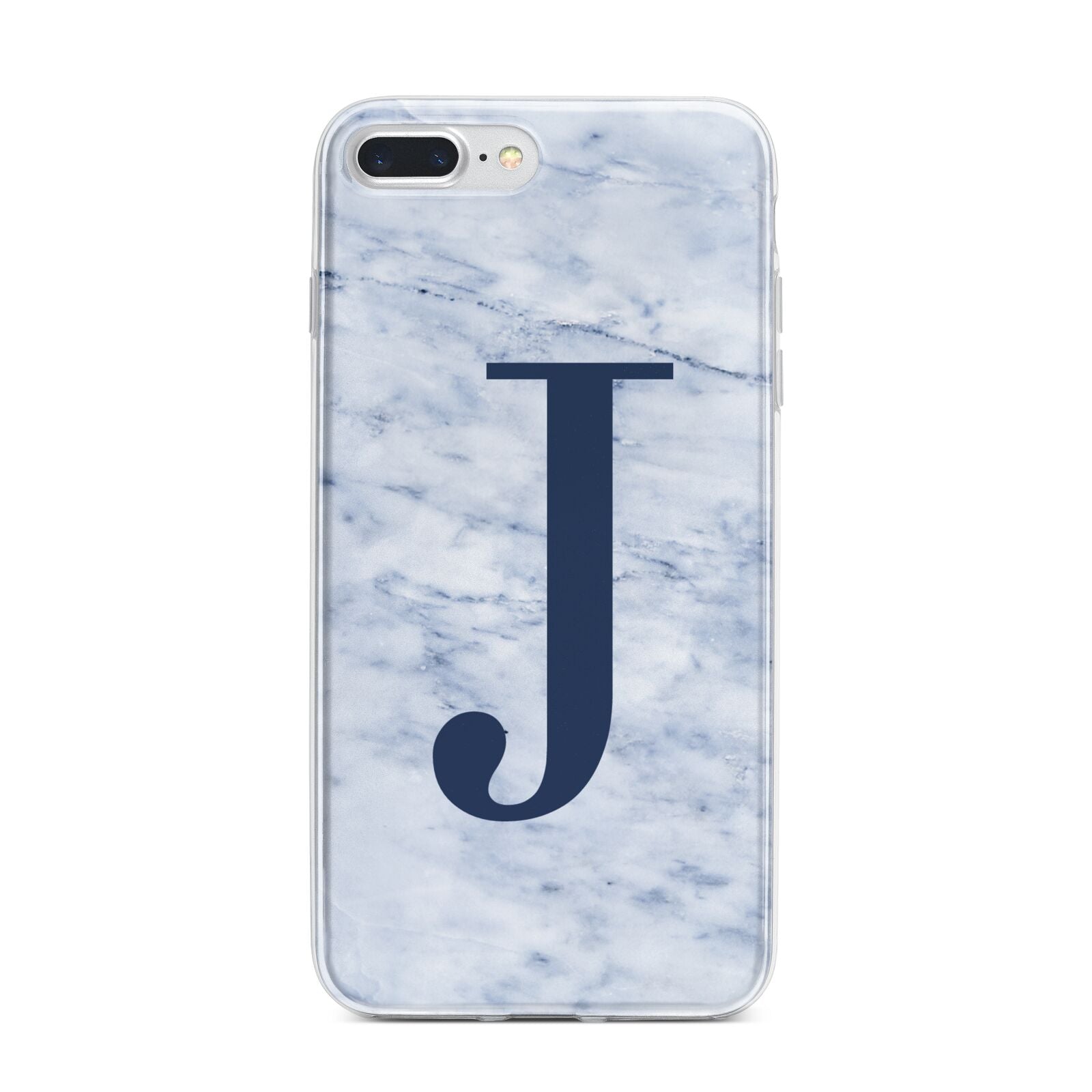 Navy Blue Single Initial iPhone 7 Plus Bumper Case on Silver iPhone