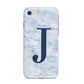 Navy Blue Single Initial iPhone 8 Bumper Case on Silver iPhone