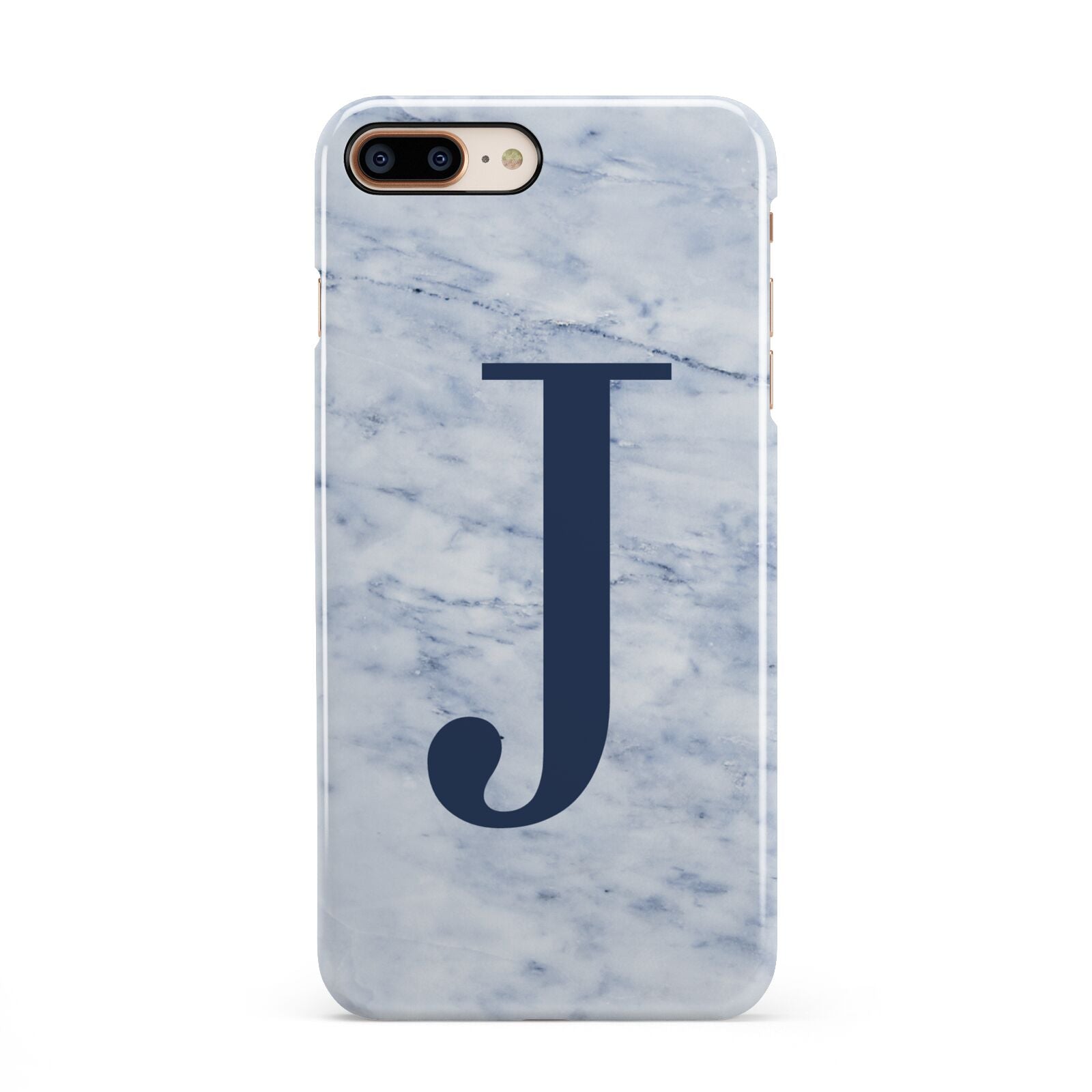 Navy Blue Single Initial iPhone 8 Plus 3D Snap Case on Gold Phone