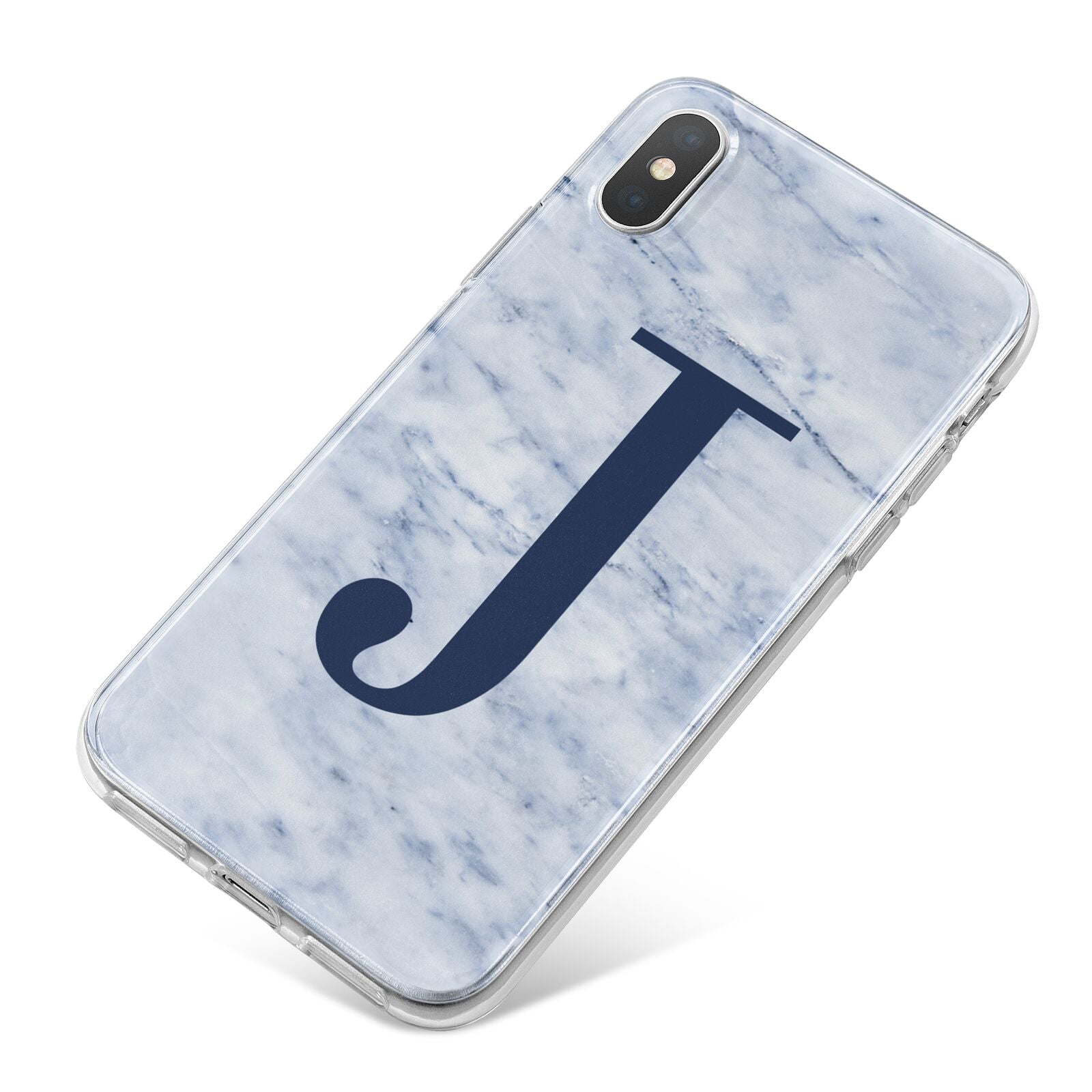 Navy Blue Single Initial iPhone X Bumper Case on Silver iPhone