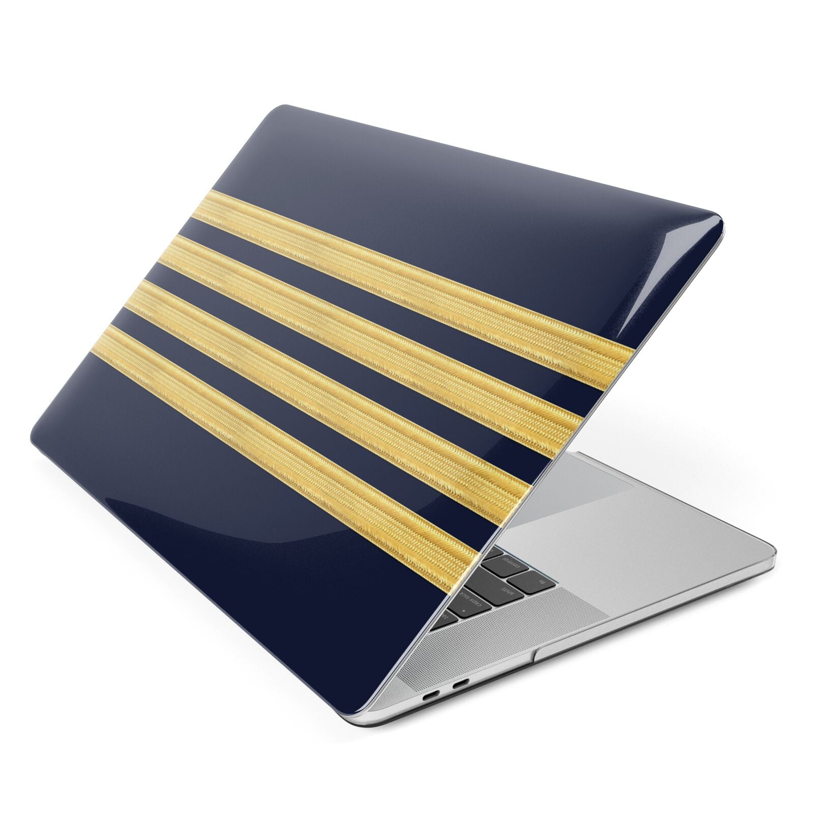 Navy and Gold Pilot Stripes Apple MacBook Case Side View