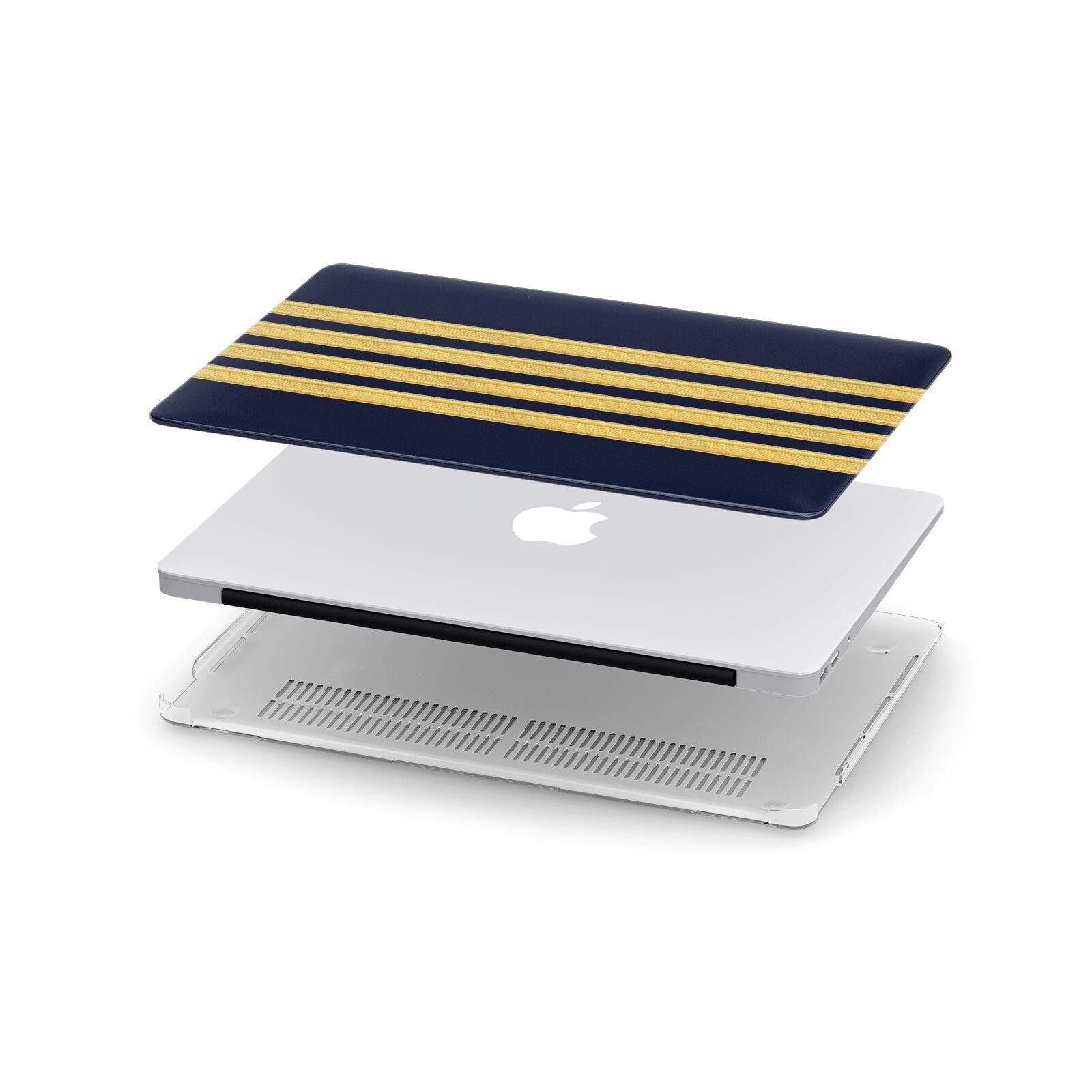 Navy and Gold Pilot Stripes Apple MacBook Case in Detail