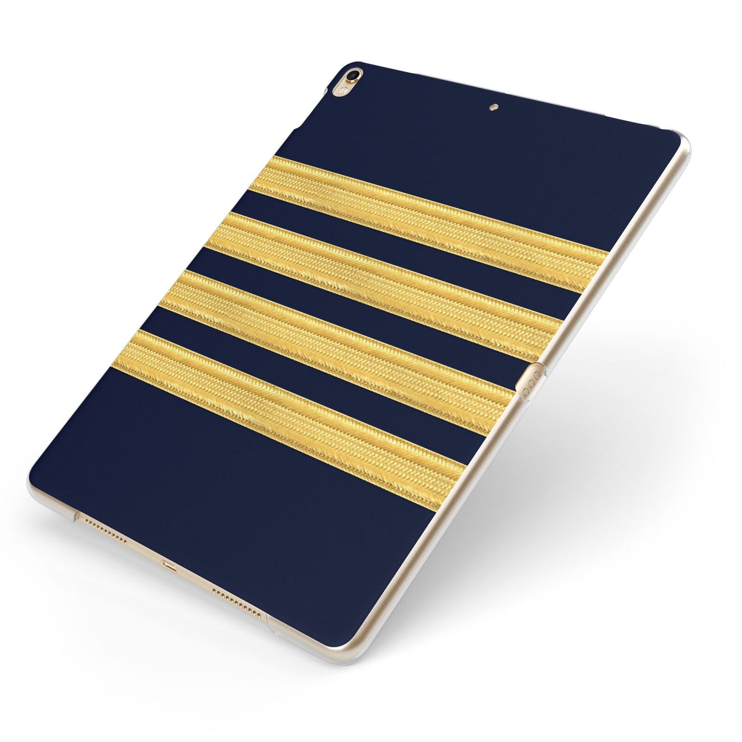 Navy and Gold Pilot Stripes Apple iPad Case on Gold iPad Side View