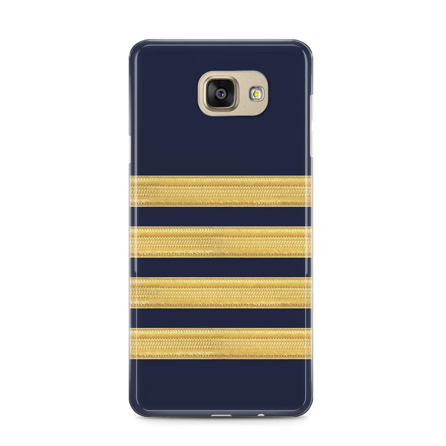 Navy and Gold Pilot Stripes Samsung Galaxy A5 2016 Case on gold phone