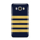 Navy and Gold Pilot Stripes Samsung Galaxy J7 2016 Case on gold phone