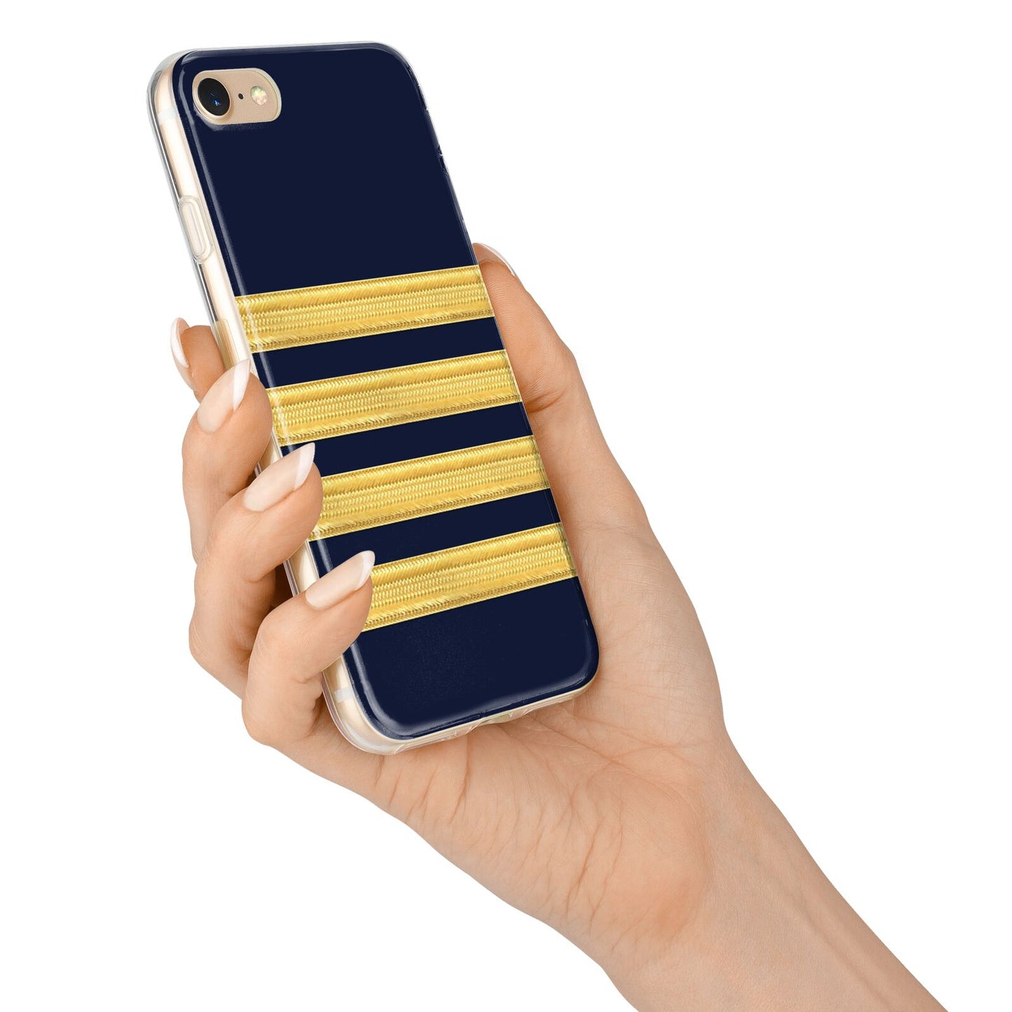 Navy and Gold Pilot Stripes iPhone 7 Bumper Case on Gold iPhone Alternative Image