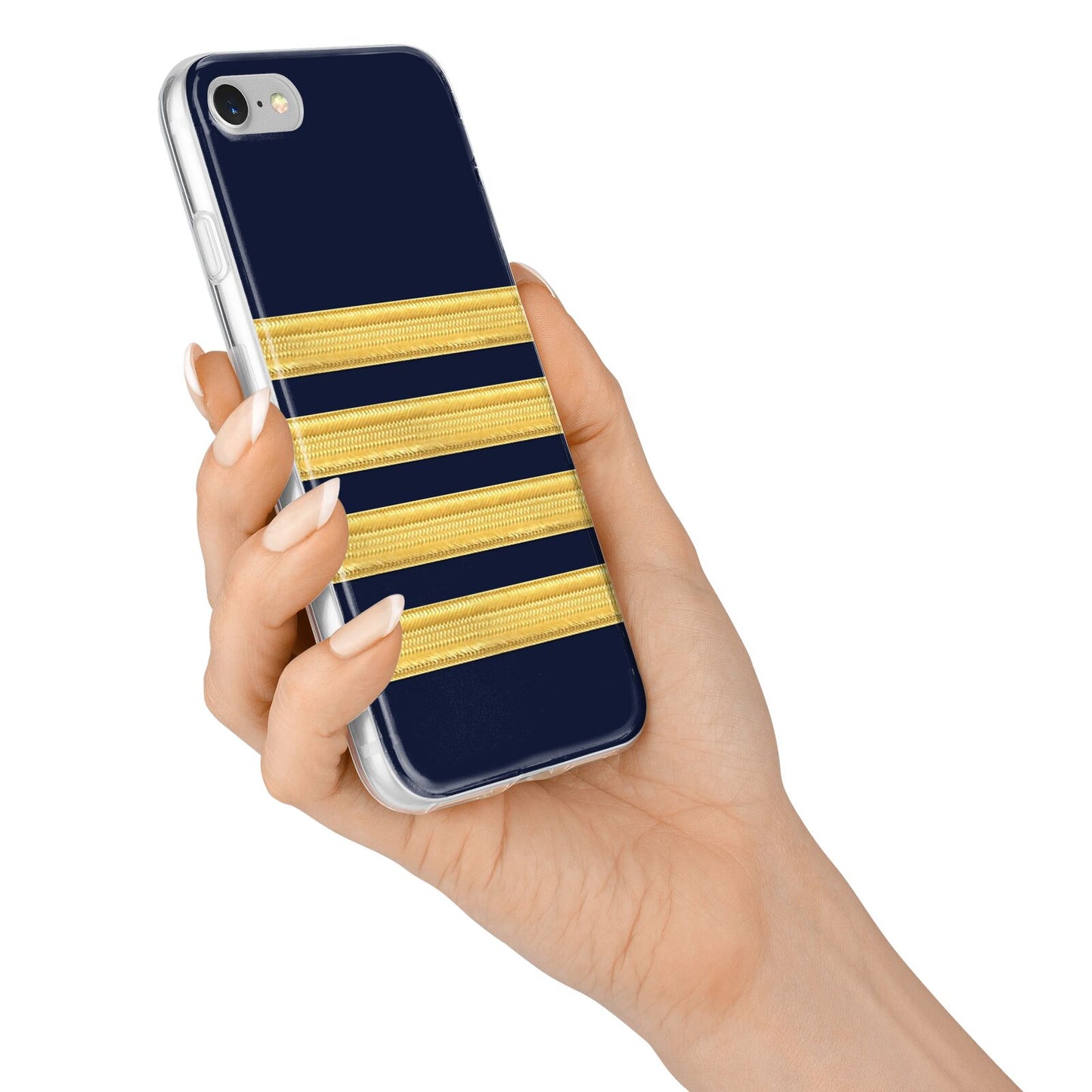Navy and Gold Pilot Stripes iPhone 7 Bumper Case on Silver iPhone Alternative Image