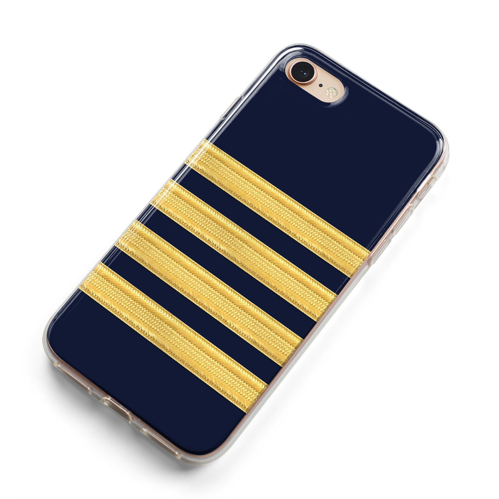 Navy and Gold Pilot Stripes iPhone 8 Bumper Case on Rose Gold iPhone Alternative Image