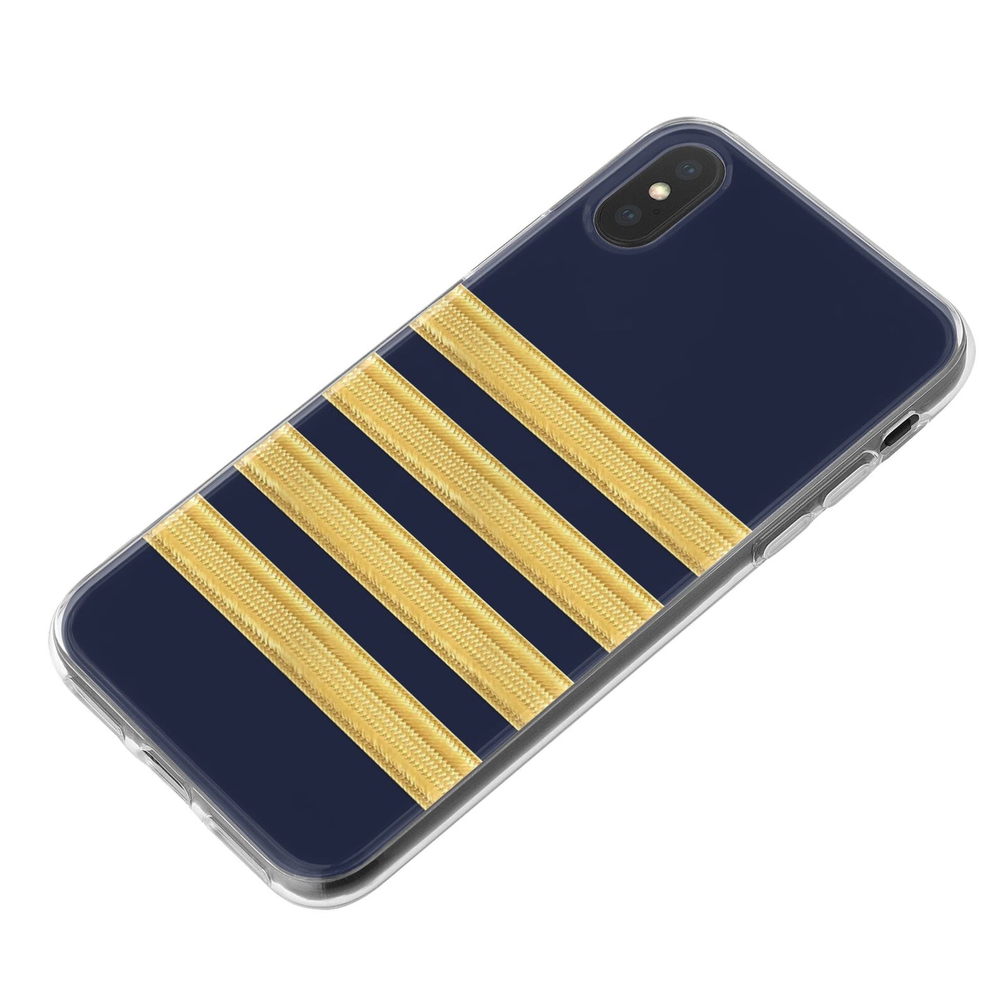 Navy and Gold Pilot Stripes iPhone X Bumper Case on Black iPhone