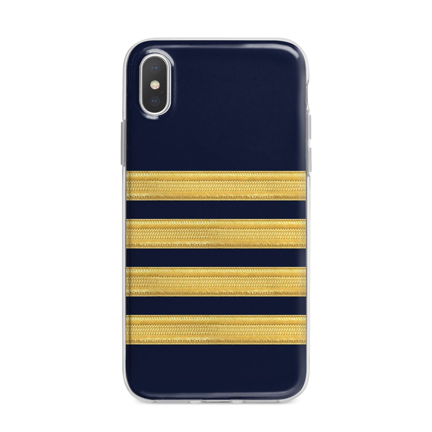 Navy and Gold Pilot Stripes iPhone X Bumper Case on Silver iPhone Alternative Image 1