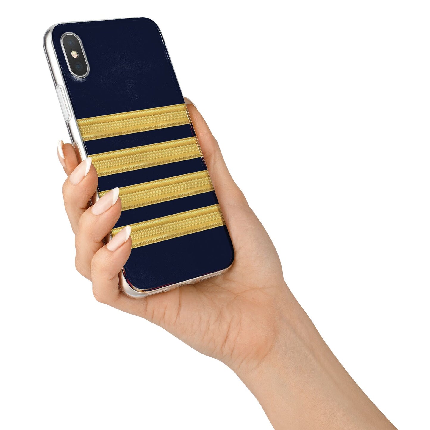 Navy and Gold Pilot Stripes iPhone X Bumper Case on Silver iPhone Alternative Image 2