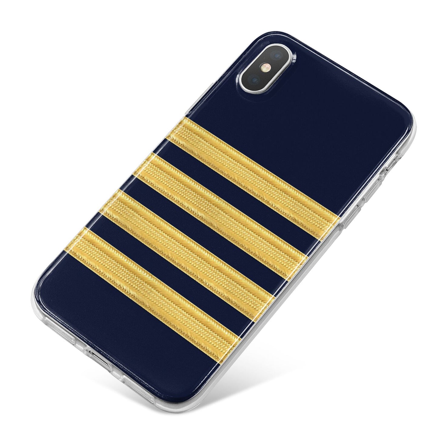 Navy and Gold Pilot Stripes iPhone X Bumper Case on Silver iPhone