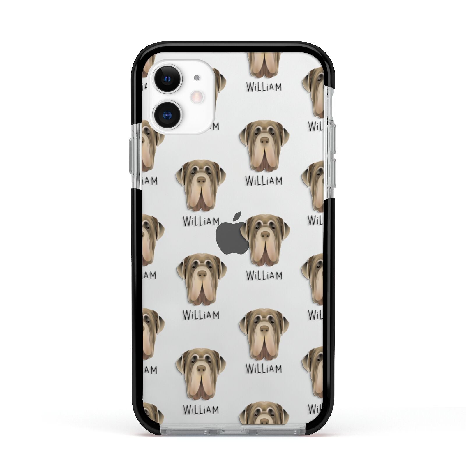 Neapolitan Mastiff Icon with Name Apple iPhone 11 in White with Black Impact Case