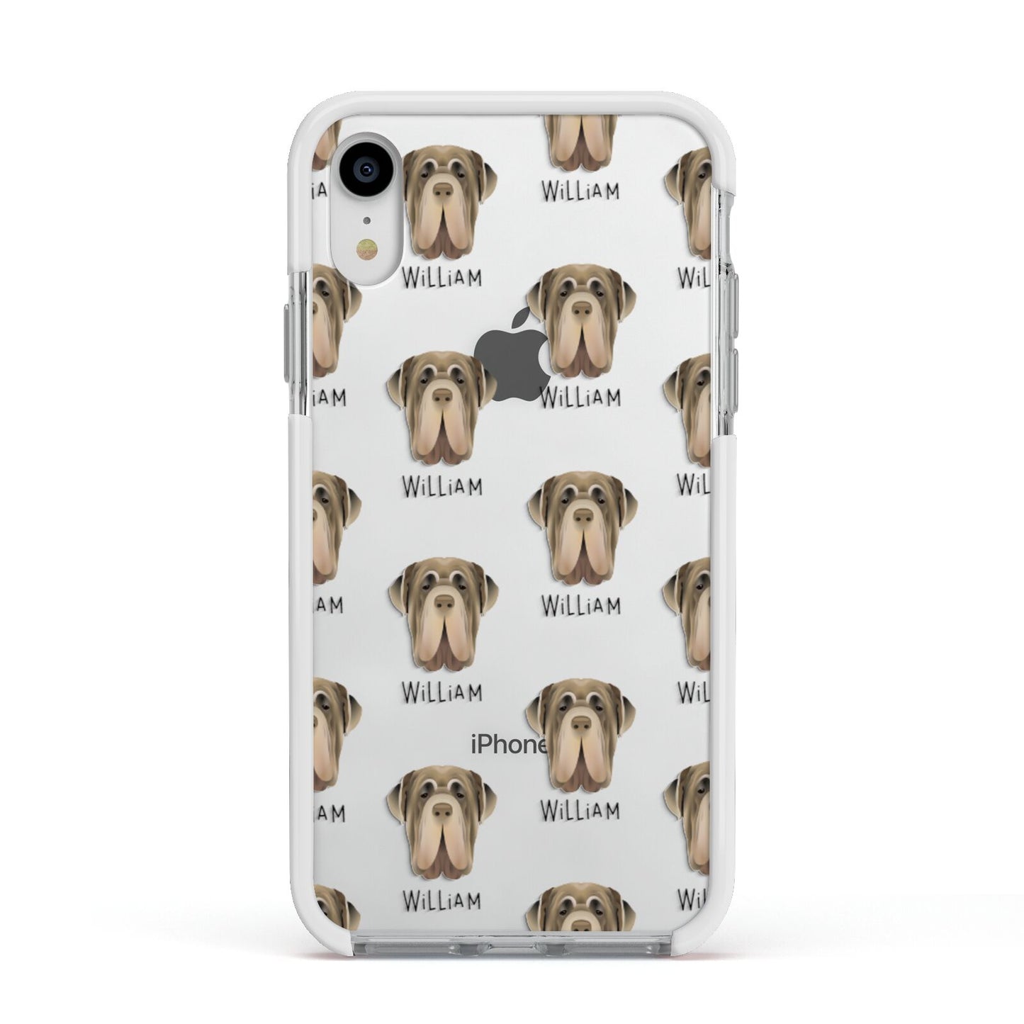 Neapolitan Mastiff Icon with Name Apple iPhone XR Impact Case White Edge on Silver Phone