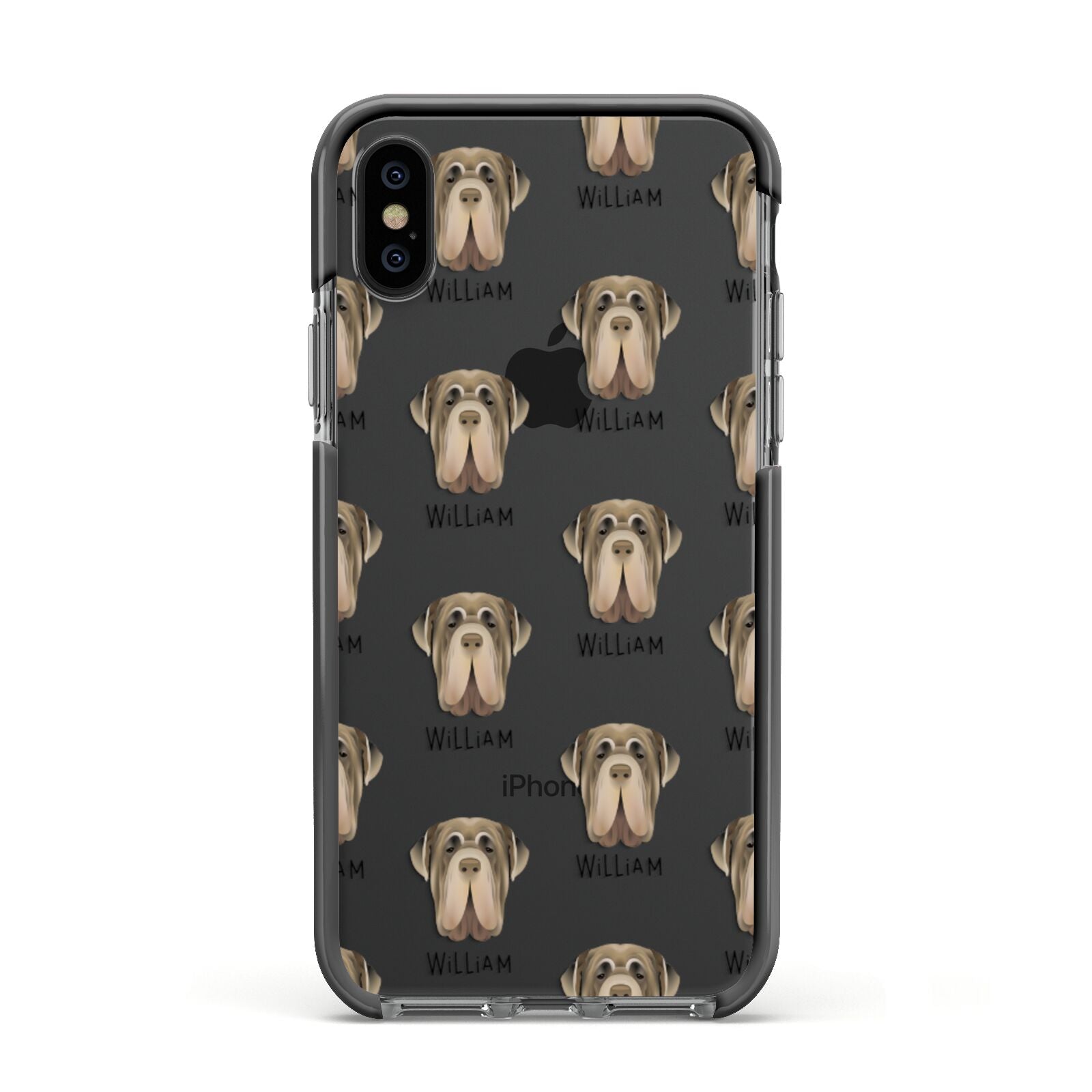 Neapolitan Mastiff Icon with Name Apple iPhone Xs Impact Case Black Edge on Black Phone