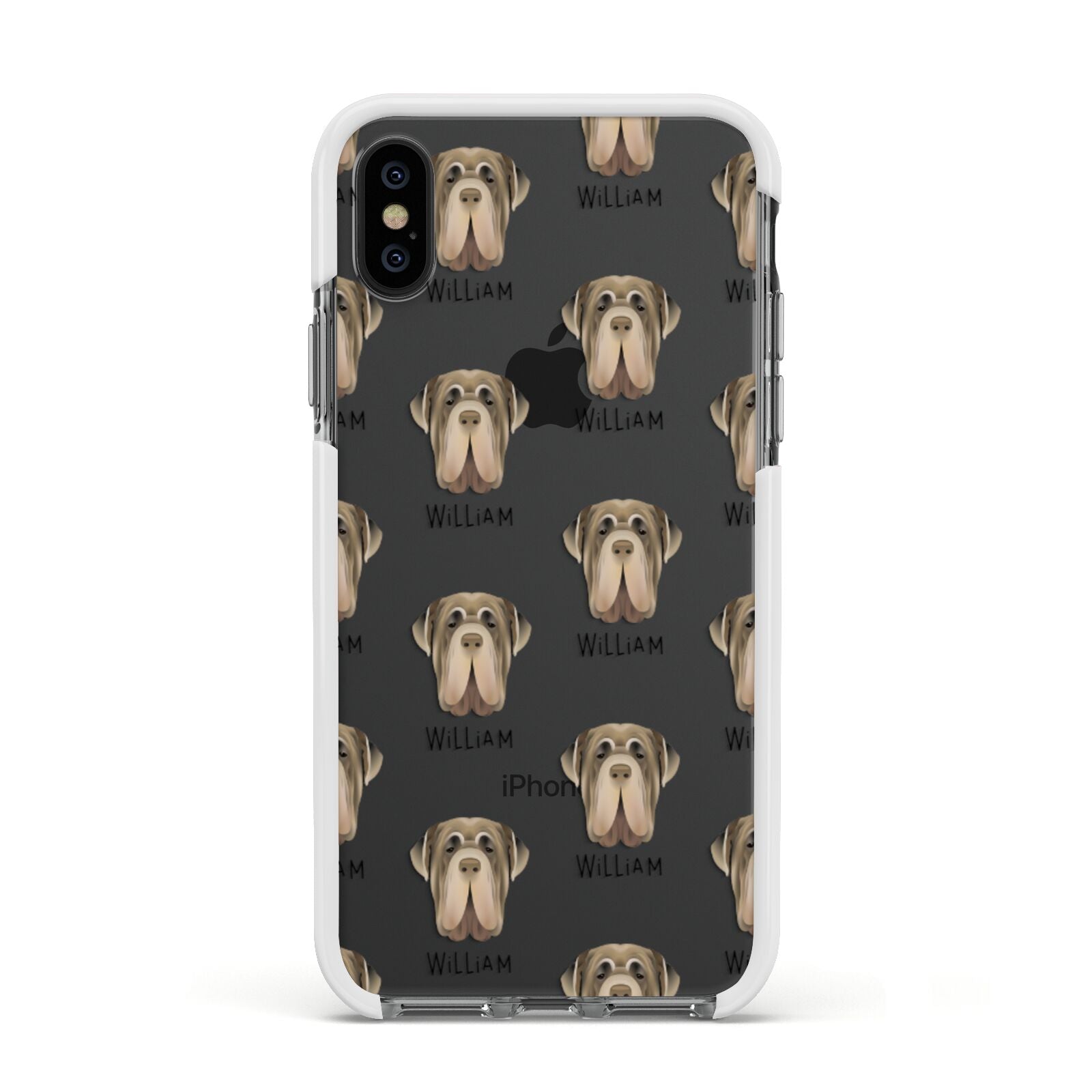 Neapolitan Mastiff Icon with Name Apple iPhone Xs Impact Case White Edge on Black Phone