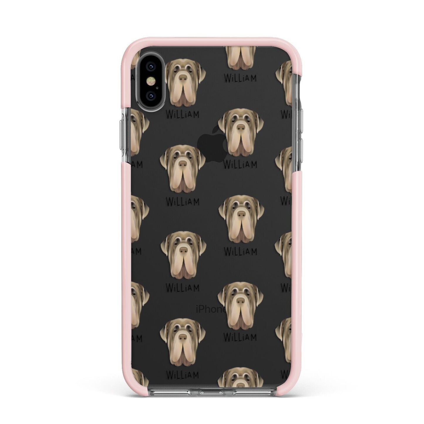 Neapolitan Mastiff Icon with Name Apple iPhone Xs Max Impact Case Pink Edge on Black Phone