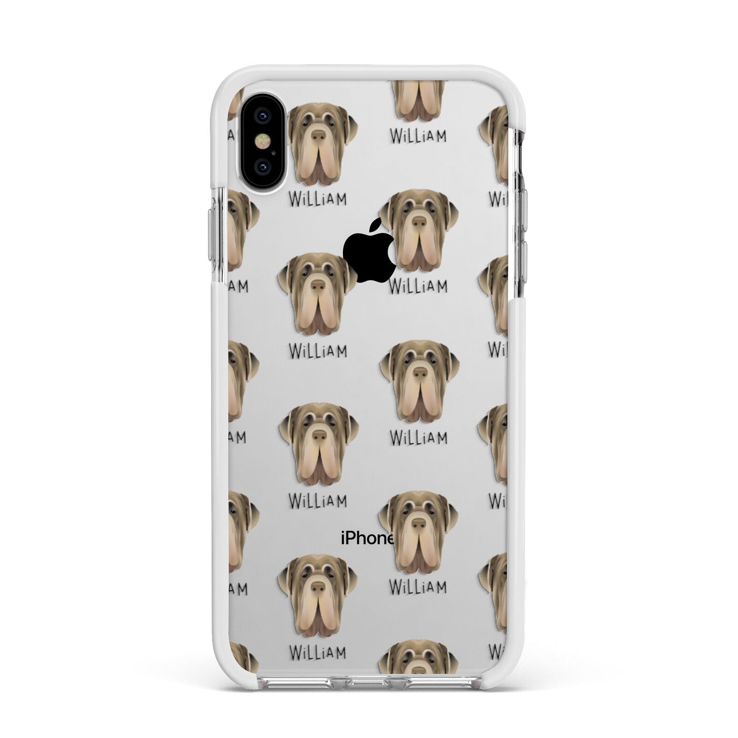 Neapolitan Mastiff Icon with Name Apple iPhone Xs Max Impact Case White Edge on Silver Phone