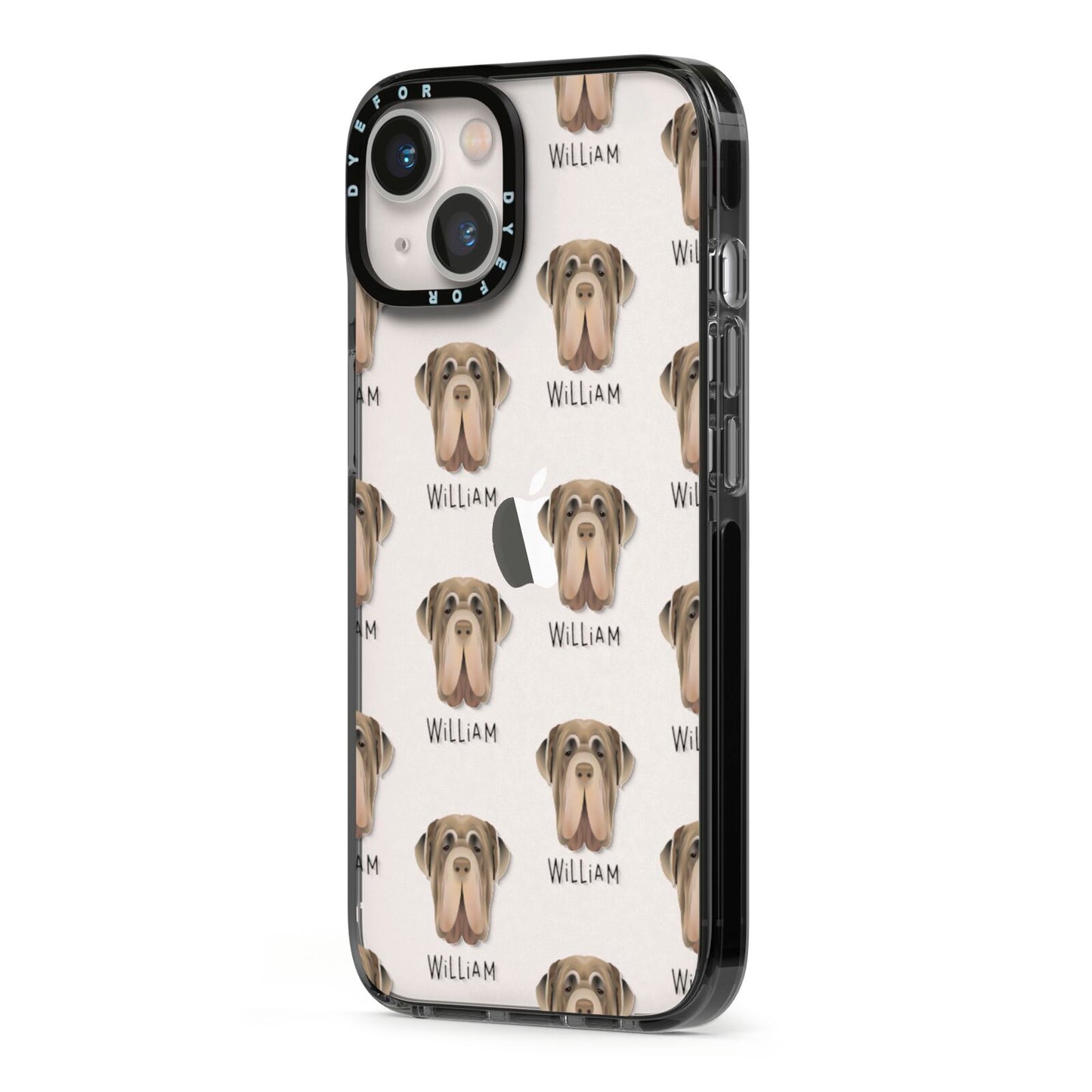 Neapolitan Mastiff Icon with Name iPhone 13 Black Impact Case Side Angle on Silver phone
