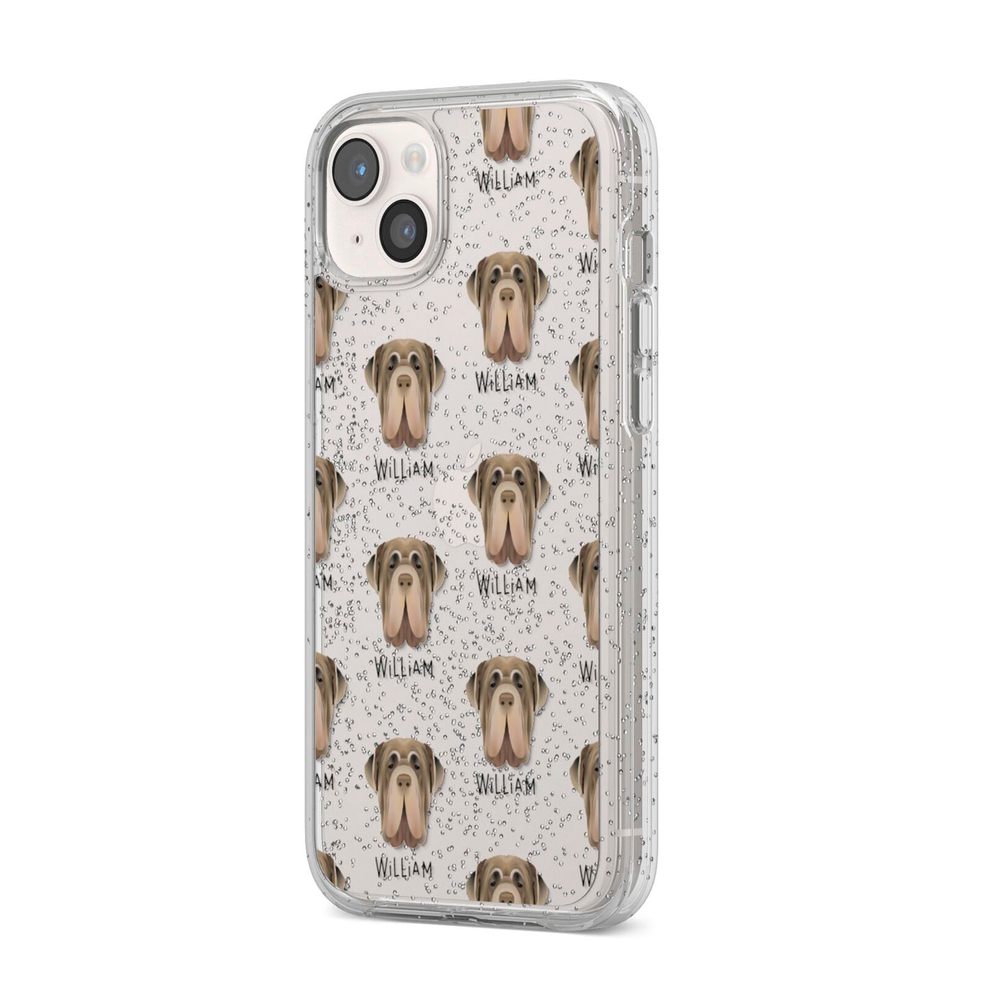 Neapolitan Mastiff Icon with Name iPhone 14 Plus Glitter Tough Case Starlight Angled Image