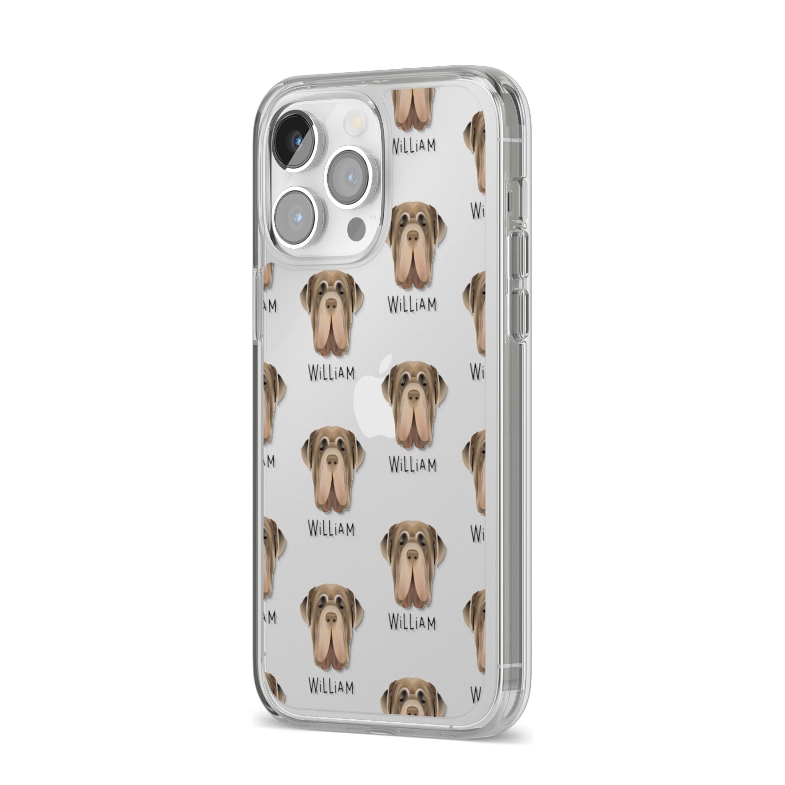 Neapolitan Mastiff Icon with Name iPhone 14 Pro Max Clear Tough Case Silver Angled Image