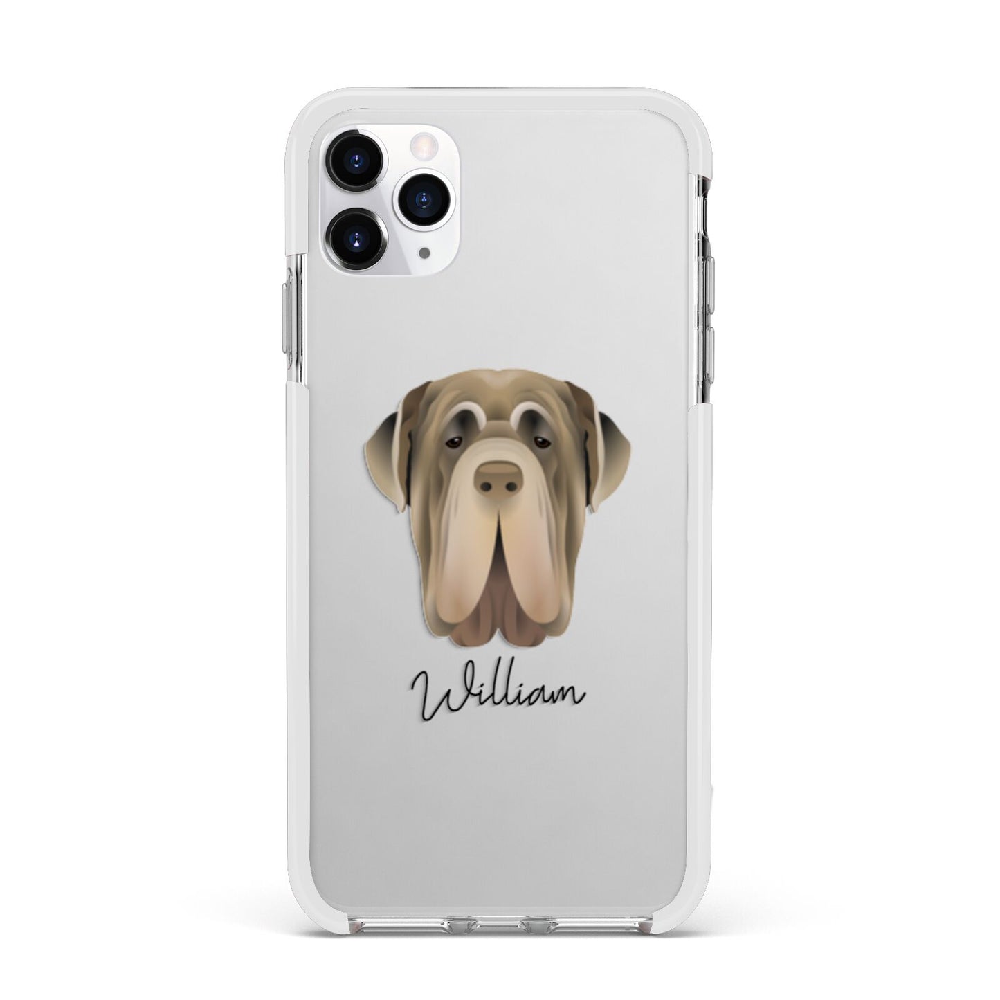 Neapolitan Mastiff Personalised Apple iPhone 11 Pro Max in Silver with White Impact Case
