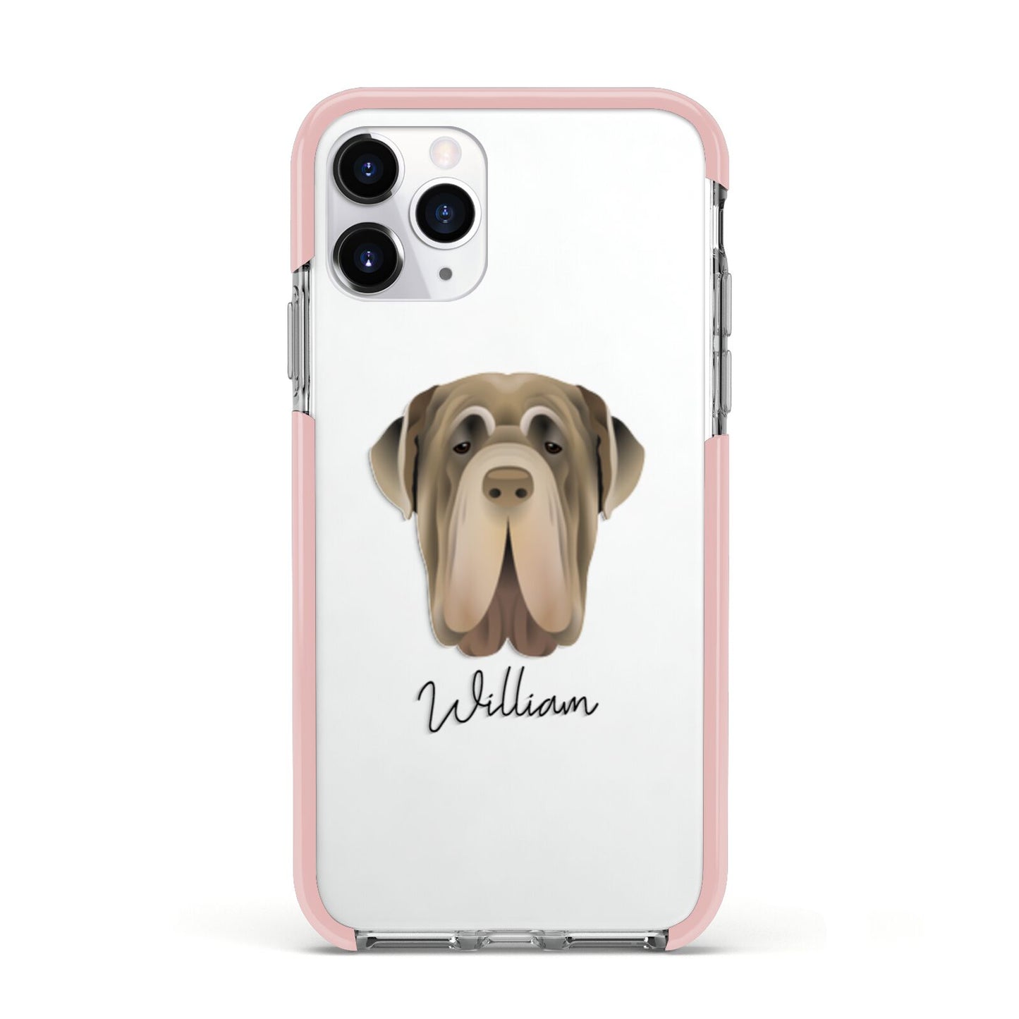 Neapolitan Mastiff Personalised Apple iPhone 11 Pro in Silver with Pink Impact Case