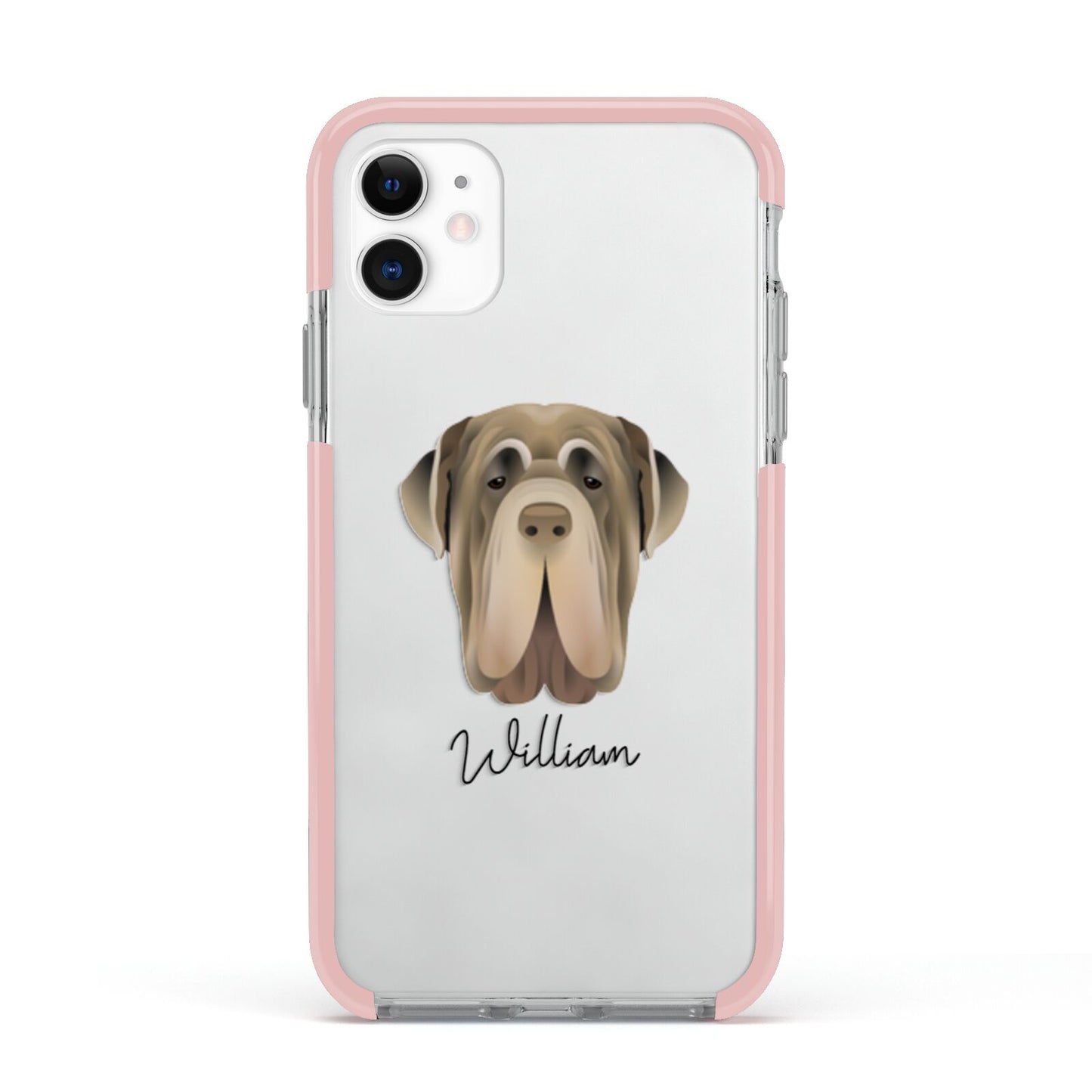 Neapolitan Mastiff Personalised Apple iPhone 11 in White with Pink Impact Case