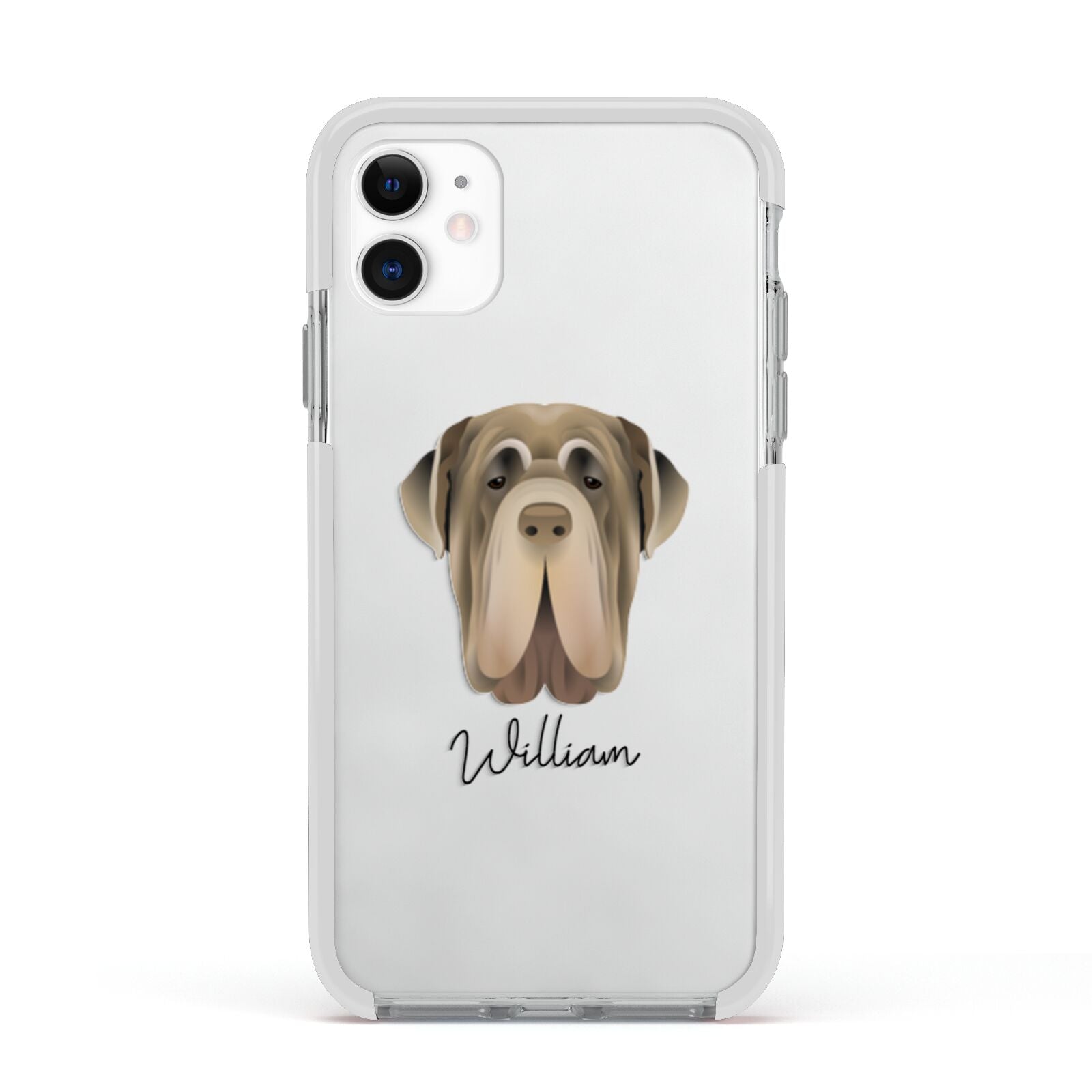 Neapolitan Mastiff Personalised Apple iPhone 11 in White with White Impact Case