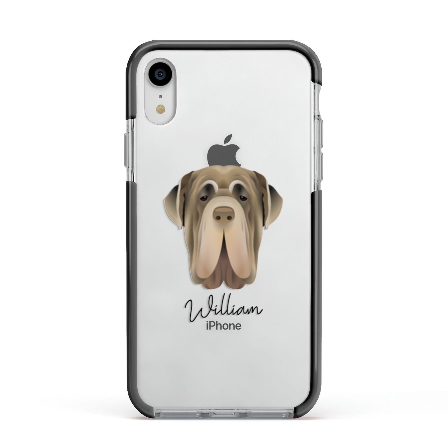 Neapolitan Mastiff Personalised Apple iPhone XR Impact Case Black Edge on Silver Phone