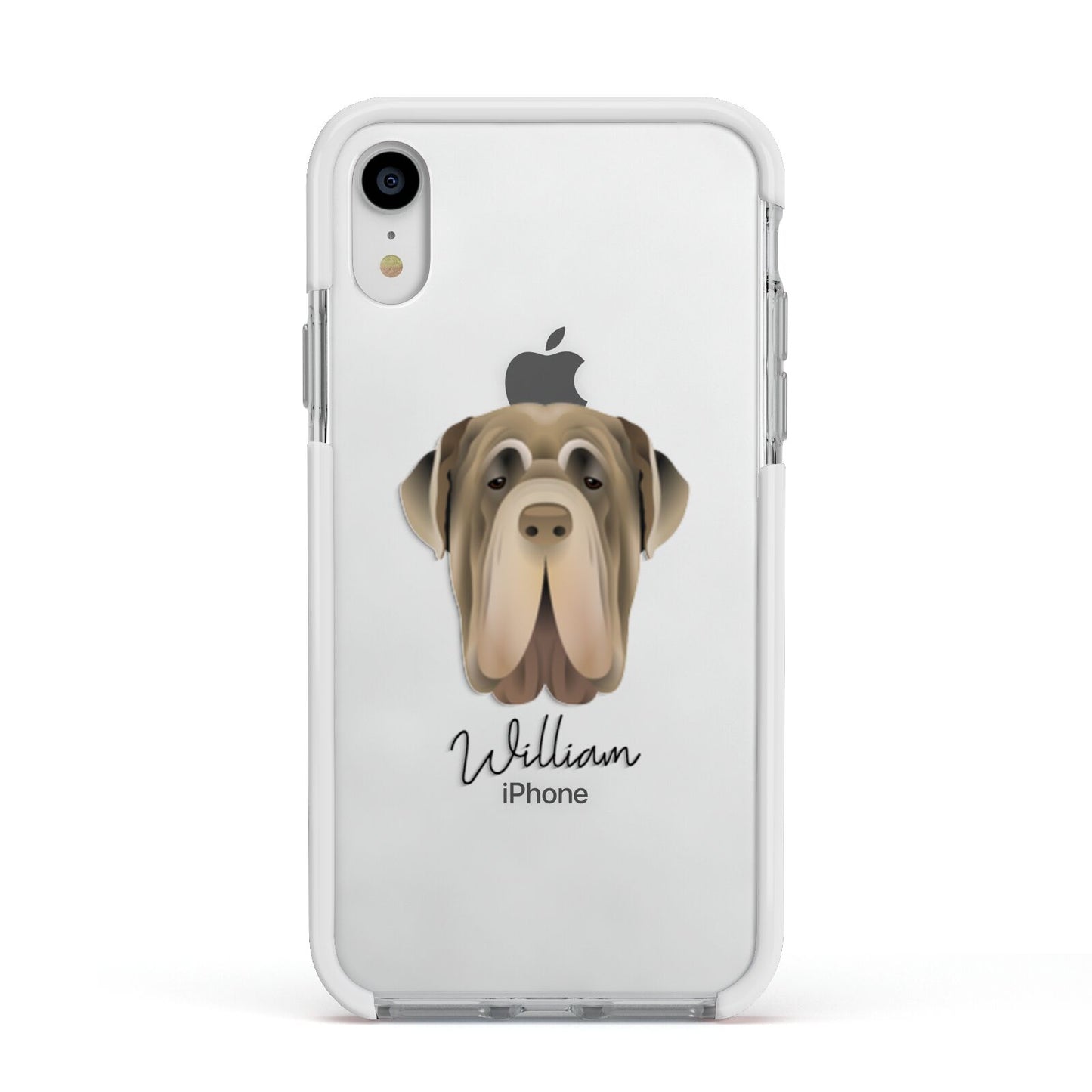 Neapolitan Mastiff Personalised Apple iPhone XR Impact Case White Edge on Silver Phone