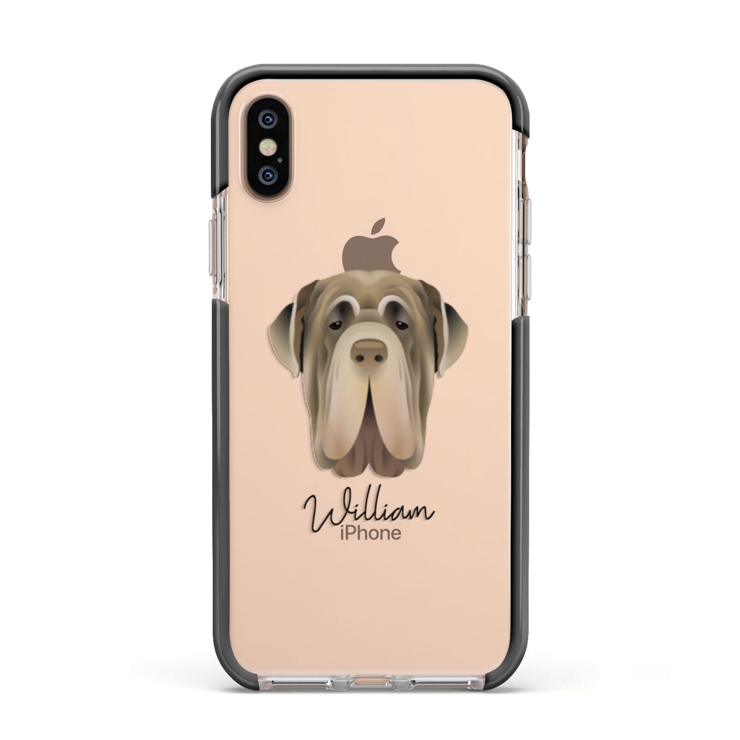 Neapolitan Mastiff Personalised Apple iPhone Xs Impact Case Black Edge on Gold Phone