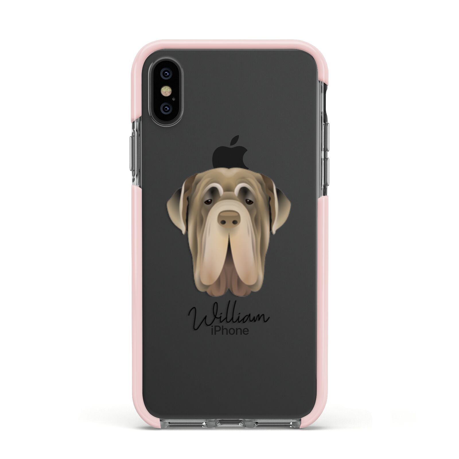 Neapolitan Mastiff Personalised Apple iPhone Xs Impact Case Pink Edge on Black Phone