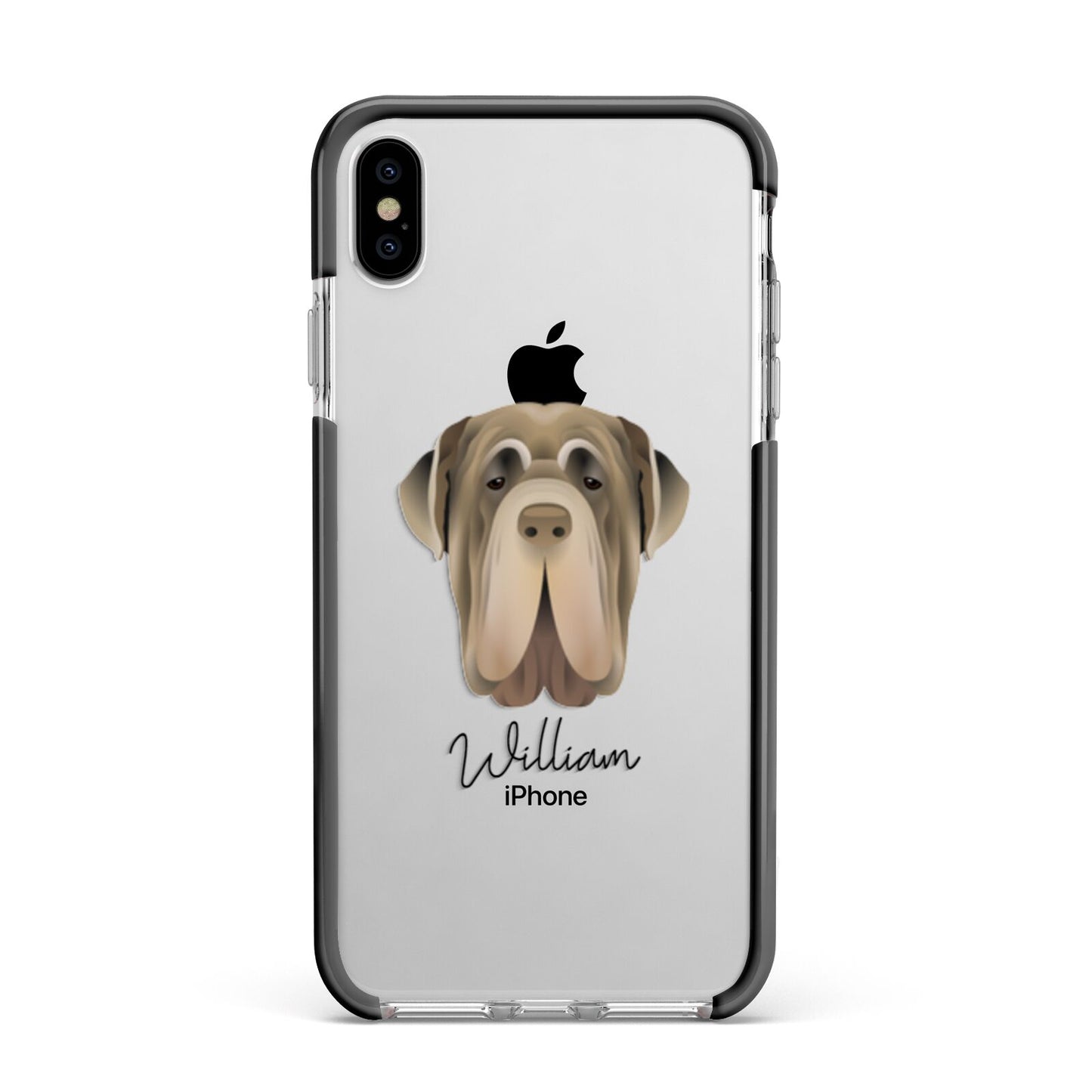 Neapolitan Mastiff Personalised Apple iPhone Xs Max Impact Case Black Edge on Silver Phone