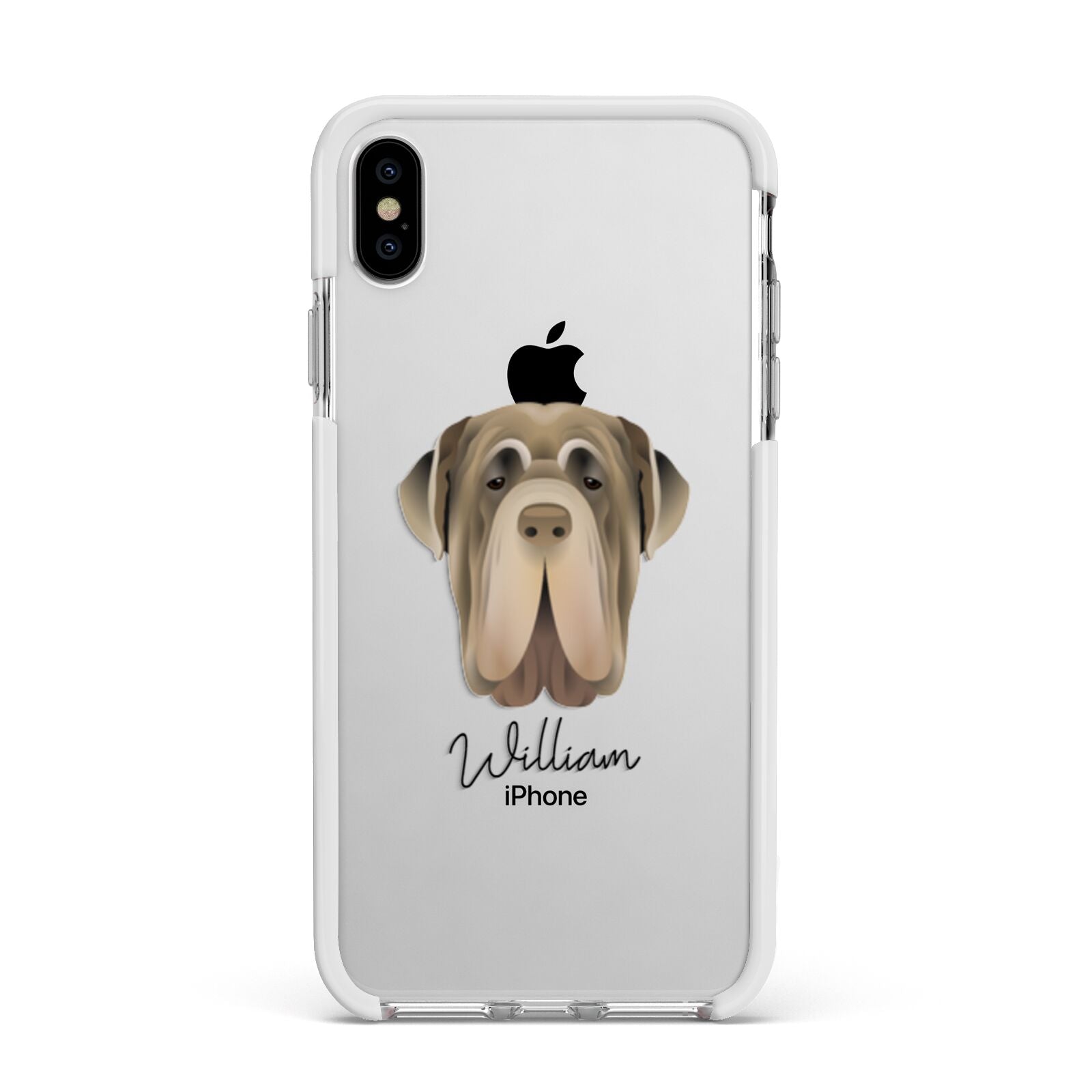 Neapolitan Mastiff Personalised Apple iPhone Xs Max Impact Case White Edge on Silver Phone