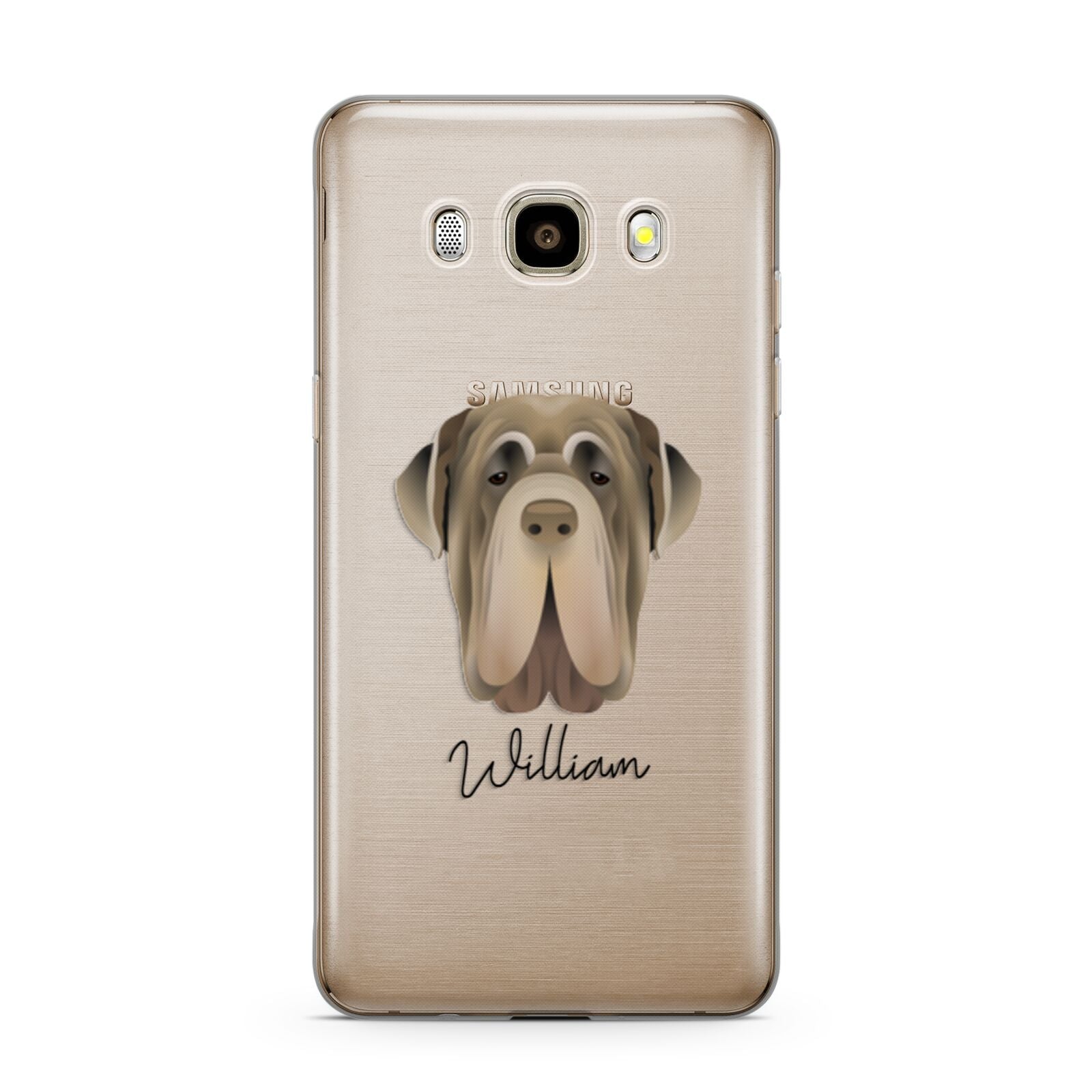 Neapolitan Mastiff Personalised Samsung Galaxy J7 2016 Case on gold phone